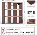 Helsin 9 Grid Vintage Coffee Mug Display Rack, 16inch Wall Mounted Wooden Curio Shadow Box Shelf, Cup Floating Shelves Display and Organizer (Bronze)