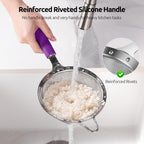 U-Taste Medium Fine Mesh Strainer: 18/8 Stainless Steel 4.73in 30 Mesh Kitchen Food Sieve with Sturdy Riveted Silicone Handle, Heavy Duty Deep Handheld Metal Colander for Rice, Quinoa, Flour (Purple)
