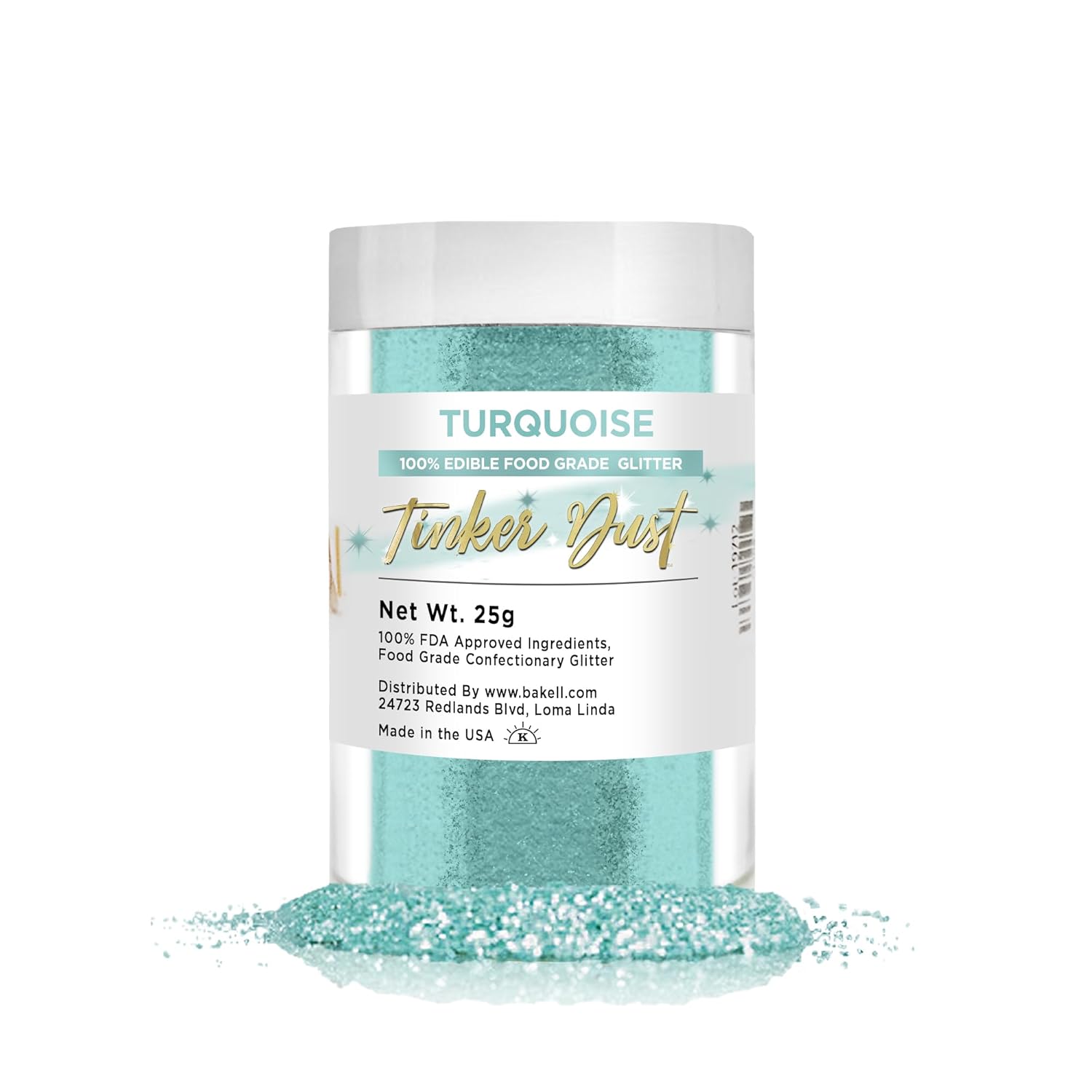 BAKELL Turquoise Edible Glitter, 25 Grams | TINKER DUST Edible Glitter | KOSHER Certified | 100% Edible Glitter | Cakes, Cupcakes, Cake Pops, Drinks, Dessert Vegan Glitter & Dusts (25g, Turquoise)