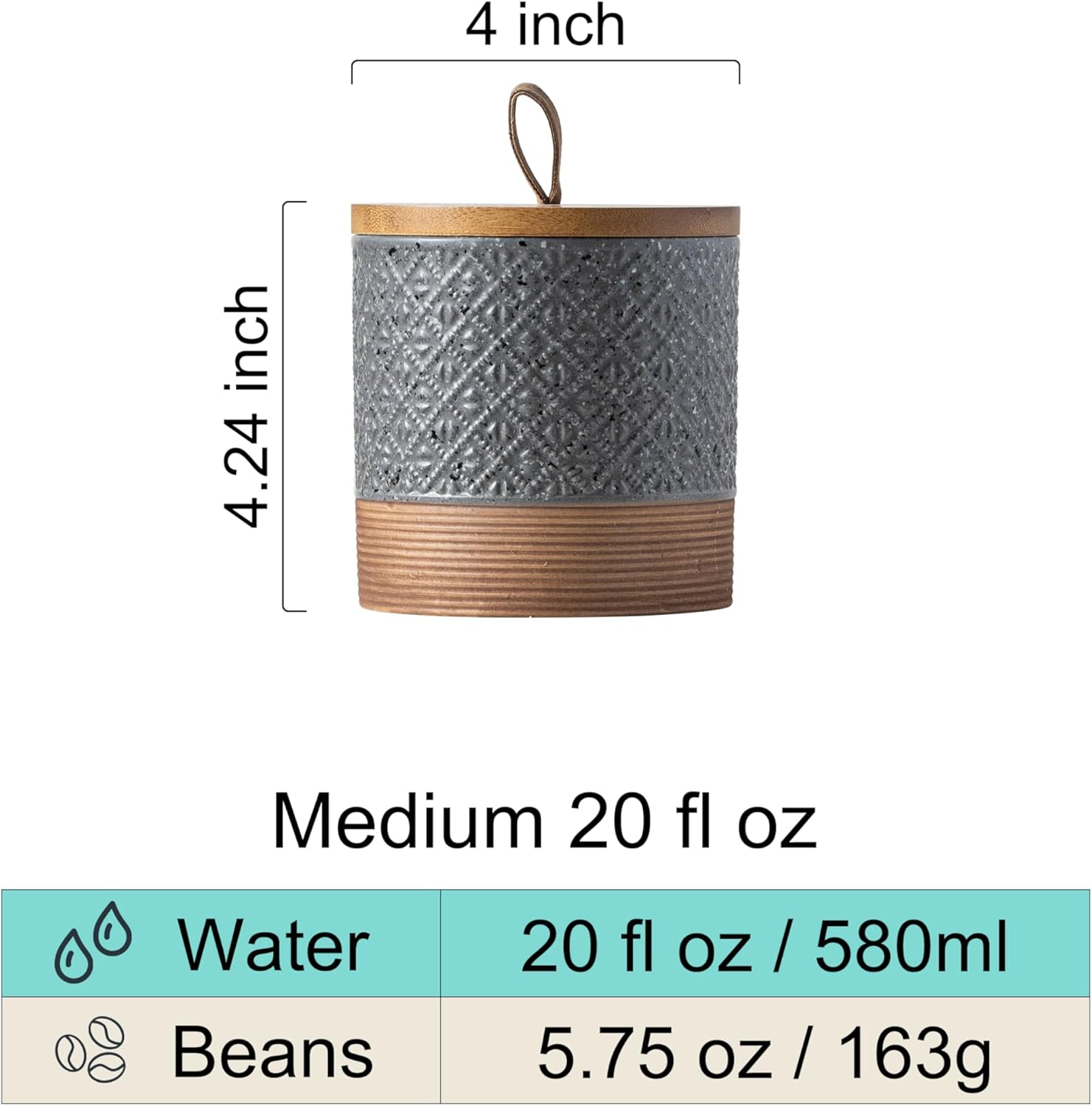 Ceramic Spice Jars with Lids, Coffee Canister with Airtight Lid, Small Kitchen Food Storage Jars for Spice Sugar Tea Bag, Stackable Decor Kitchen Jar for Counter - Gray & 20 fl.oz