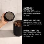 Fellow Atmos Electric Vacuum Canister & Storage Container - Airtight Coffee & Food Storage Containers - Coffee Containers - (Matte Black, 1.2 Liter)