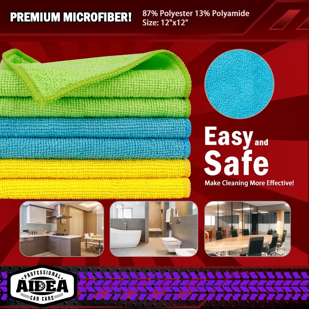 AIDEA Microfiber Cleaning Cloth, 150PK, Microfiber Towels for Cars, Premium All Purpose Car Cloth, Lint Free Rags, Absorbent Towels for SUVs, House, Kitchen, Window, 12"×12"