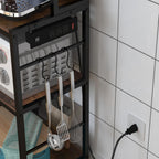 Bakers Rack with Baskets and Power Outlet, 5-Tier Kitchen Utility Storage Shelf with Hooks, Microwave Oven Stand Rack, Vintage Brown Free Standing Kitchen Shelf