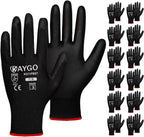 KAYGO Safety Work Gloves PU Coated,12 Pairs KG11PB Seamless Knit Glove for Men and Women, with Smooth Grip on Palm and Fingers, Ideal for General Duty Work (Small, Black)