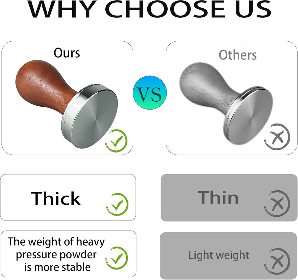 51mm Coffee Tamper Espresso Hand Tamper 304 Stainless Steel Espresso Wooden Handle Coffee Tamper with Mat (51mm)
