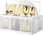 Utensil Holder, Silverware Caddy,Organizer Cutlery Holder, Kitchen Countertop Organizer, Metal Mesh White