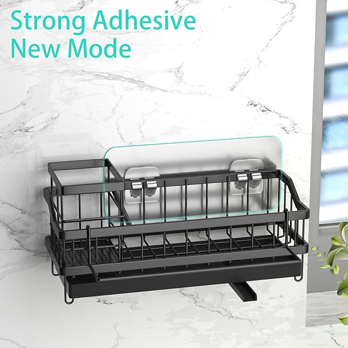 Sponge Holder for Kitchen Sink - Countertop Rustproof Stainless Steel, Sink Caddy, Kitchen Gadgets Accessories (Black)