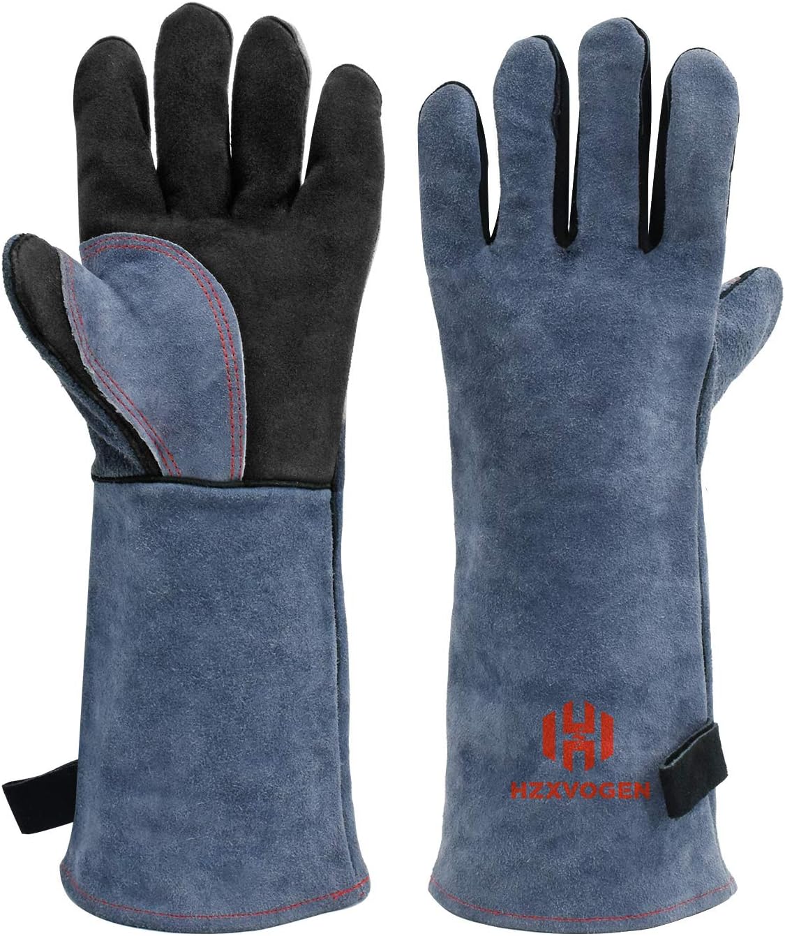 H HZXVOGEN Welding Gloves 16 Inches 932℉ Heat Fire Resistant BBQ Grill Gloves for Arc TIG MIG Wood Stove Barking Oven Fireplace Welder Gloves, Free Size for Men Women