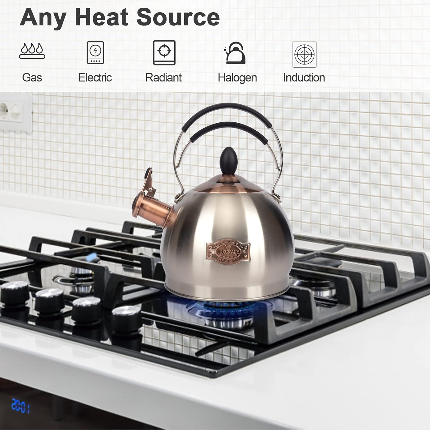 Whistling Tea Kettle Stainless Steel Teapot, Teakettle for Stovetop Induction Stove Top, Fast Boiling Heat Water Tea Pot 2.6 Quart