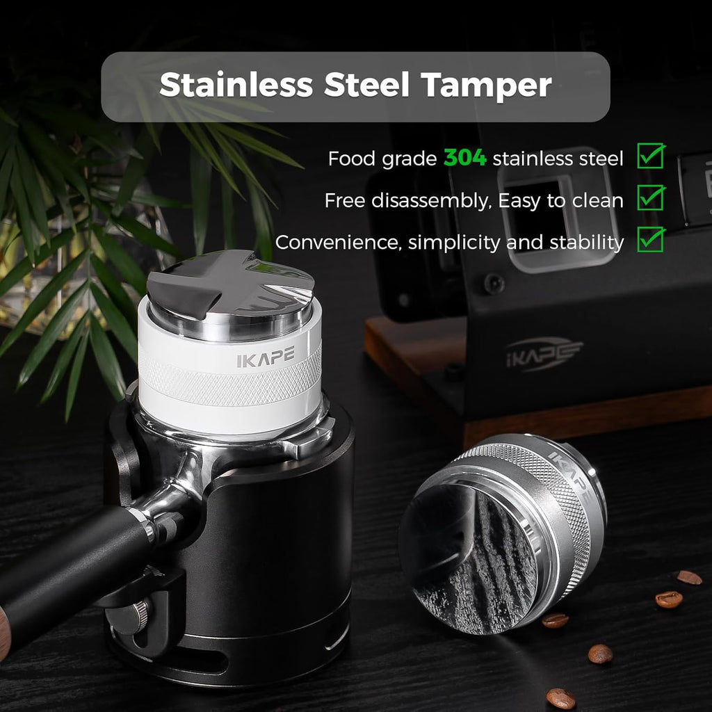 IKAPE Coffee Products, 53mm Coffee Distributor & Hand Tamper, Adjustable Depth Espresso Distributor Fits All 53mm Espresso Portafilter, Compatible with 54MM Breville Bottomless Portafilter (White)