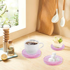 Glass Coaster 6 Pack Round Cup Coasters for Drinks,Crystal Coffee Coaster,Stylish Drink Coasters for Kitchen Bar Dining Room Living Room Office Decor and Jewelry Storage,Pink