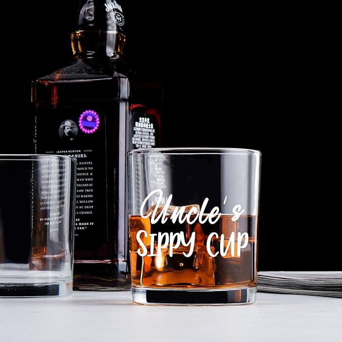 Futtumy Funny Uncle’s Sippy Cup Whiskey Glass, Gifts for Uncle, Uncle Christmas Gifts, Uncles Whiskey Glass for Men on Birthday Christmas Father’s Day, Uncles Gift from Aunt Nephew Niece, 10 Oz