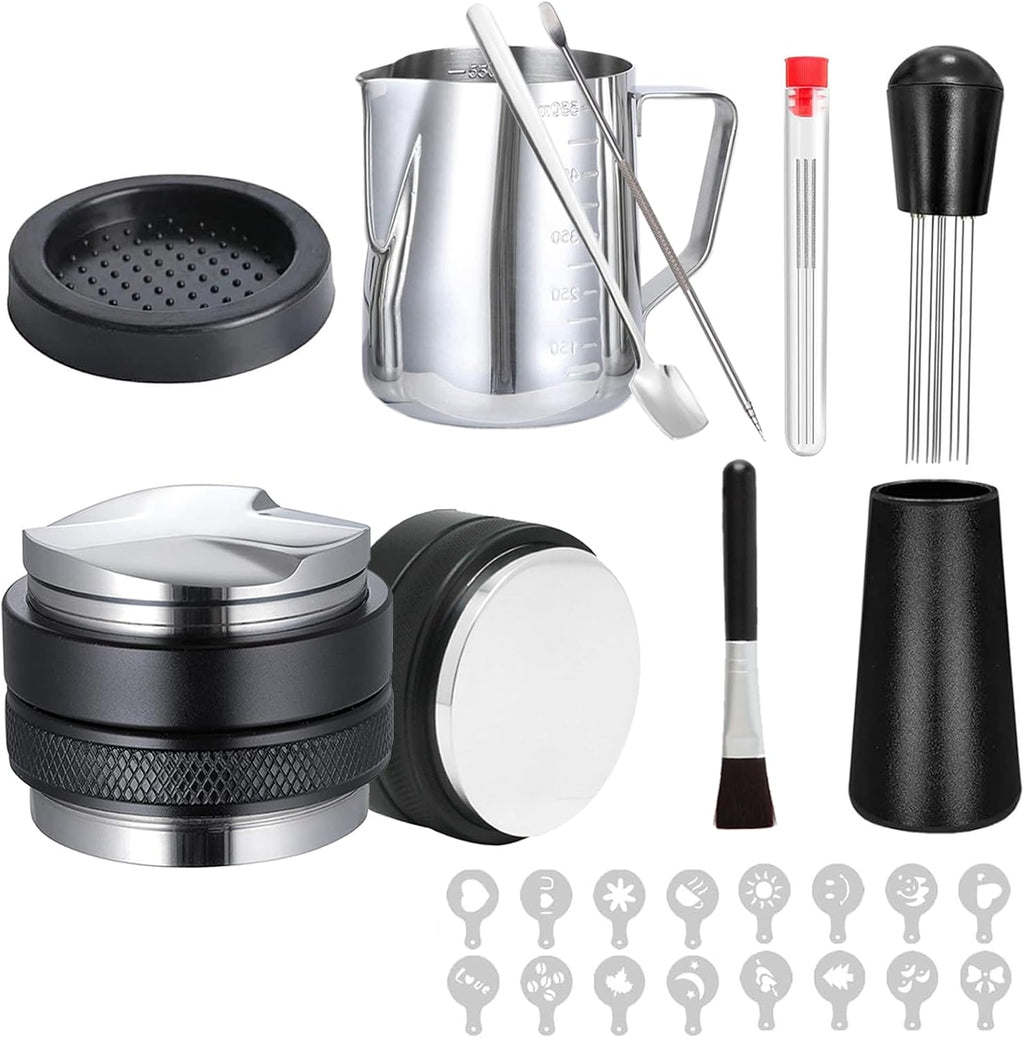 Coffee Tamper Set 24 PCS, Espresso Accessories Barista Kit,with 51mm Espresso Distributor & Tamper,wdt Tool,Frothing Pitcher,Coffee Stirrer,Tamper Mat,Espresso Tools for Espresso Coffee Machine