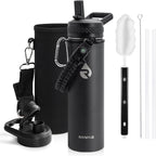 Insulated Water Bottle 20 oz, Triple Wall Vacuum Stainless Steel (Cold for 48 Hrs), Leak Proof & Non-BPA, Kids Water Bottle Jug for School with Straw Spout Lids, Magic Black