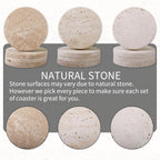 CASACOUTURE-Travertine-Stone-Coasters Set of 4-Round -4" Diameter Drink Coasters for Housewarming Gift, Desktop Protection Suitable for Various Cups - Sturdy and Durable Aesthetics