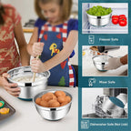 TeamFar Mixing Bowls with Lids Set, 7/3.5/2.5/1.5/1 QT, Stainless Steel Large Metal Nesting Salad Bowl Set of 5, Healthy & Sturdy, Non-slip Bottom & Airtight Lid-Blue