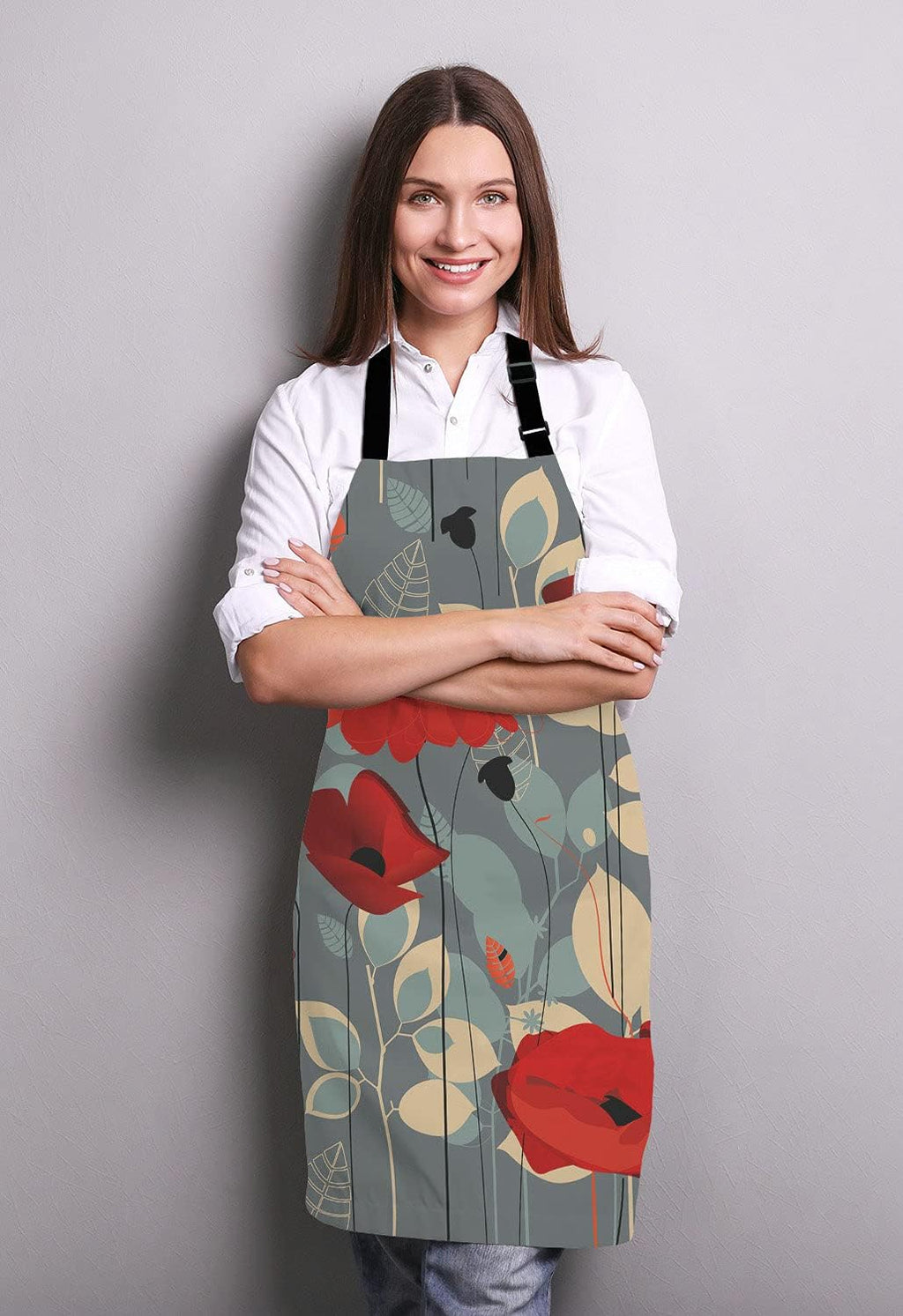 Poppy flowers Bib Apron with Adjustable Neck for Men Women,Suitable for Home Kitchen Cooking Waitress Chef Grill Bistro Baking Apron