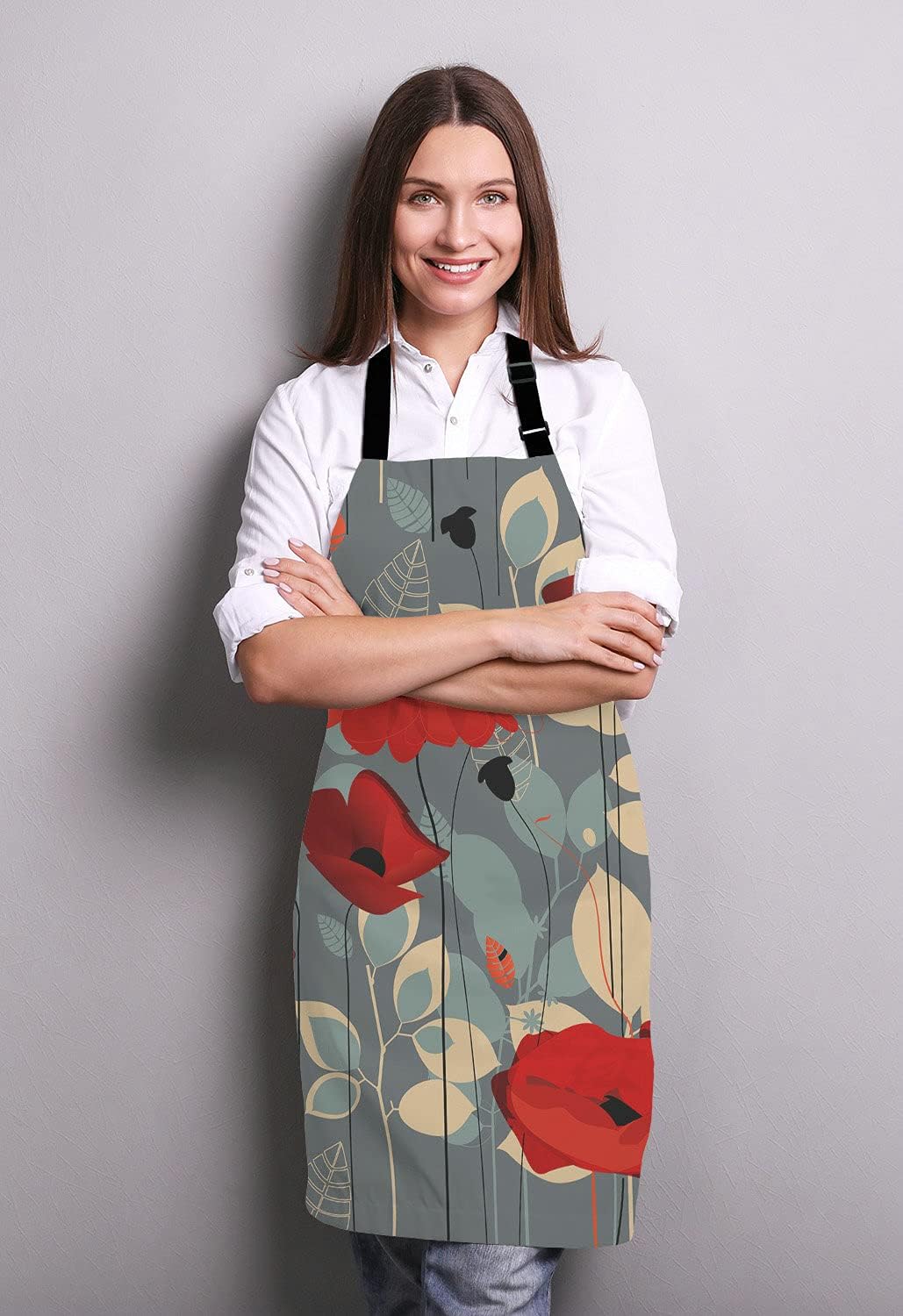 Poppy flowers Bib Apron with Adjustable Neck for Men Women,Suitable for Home Kitchen Cooking Waitress Chef Grill Bistro Baking Apron