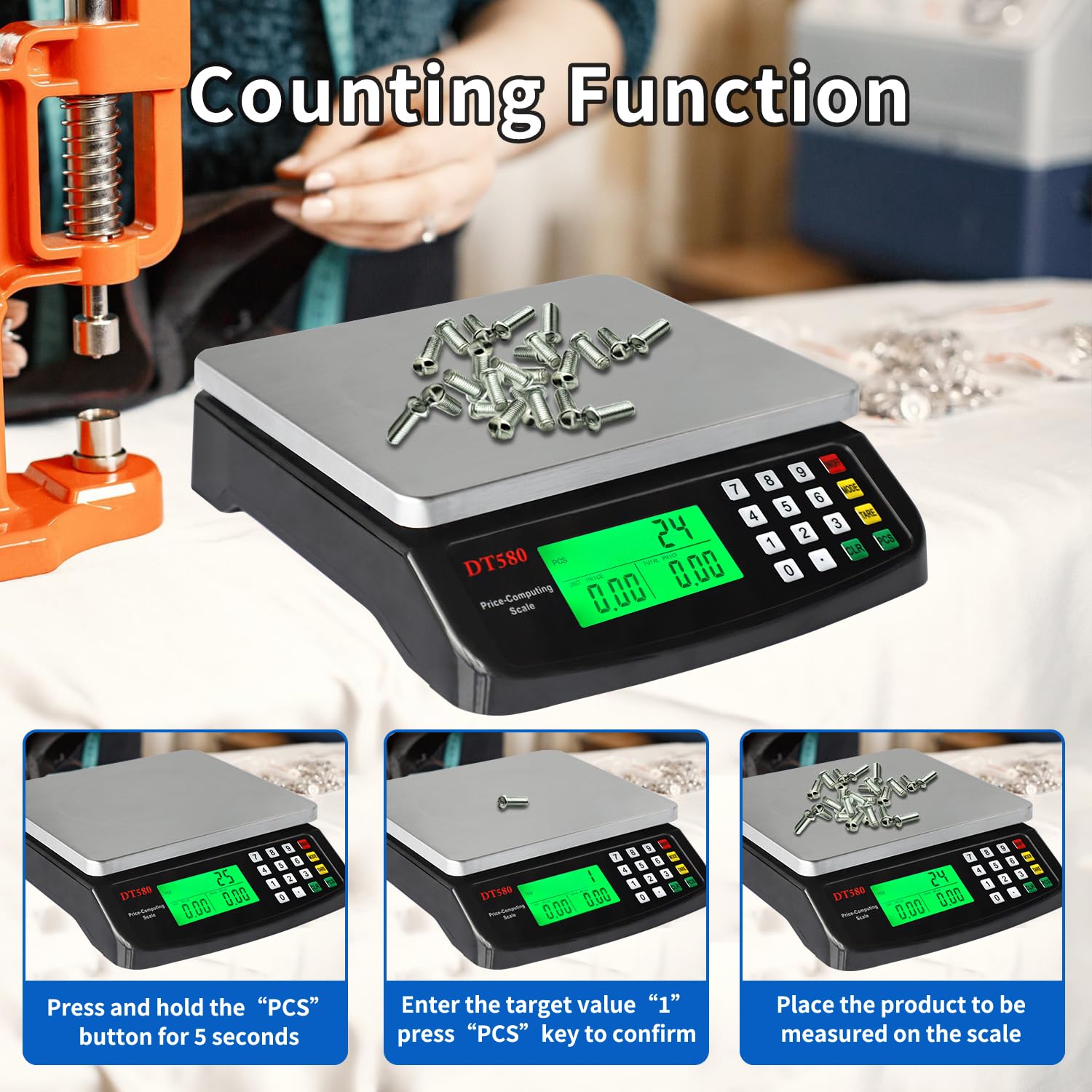 Large Digital Kitchen Scale Black 40KG/88LB Commercial Food Weight Scale Cooking Meat Baking Bread Price Computing Scale Stainless Steel Counting Scale for Deli Stores Tare Function