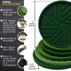 Silicone Coasters Set of 6 with Unique and Modern Patterns for Table Decor - Perfect for Outdoors and Coffee Table Protection- Green Sage