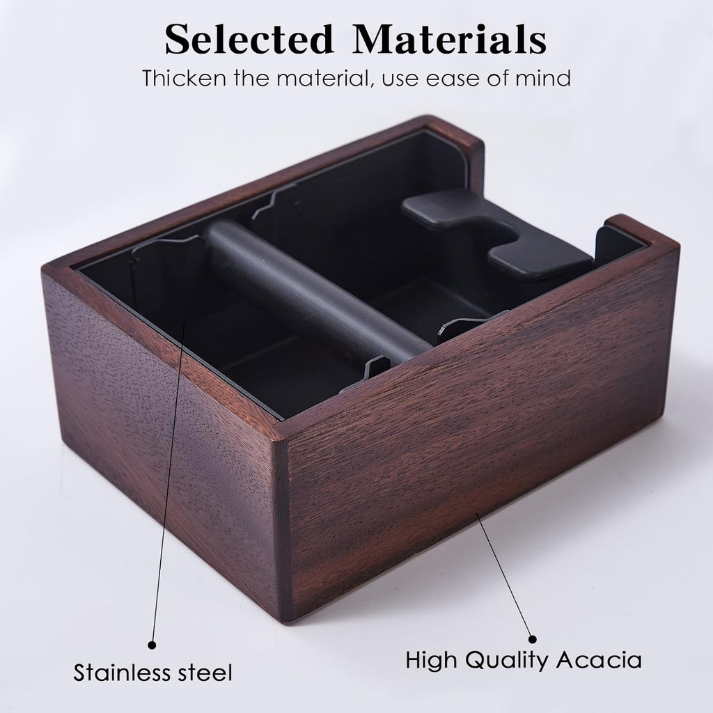 Wooden Espresso Knockout Box, 58mm Espresso Storage Box, Suitable For Storing 58mm Espresso Mashers, Dispensers, Natural Walnut Wood Masher Base (coffee)