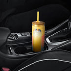 Kodrine 20oz Glass Tumbler with Straw and Lid, Iced Coffee Cups with Bamboo Lids, Glass Cups for Cold Drinks, Smoothie Cup with Silicone Sleeve for Travel, Work, BPA FREE-Red Yellow