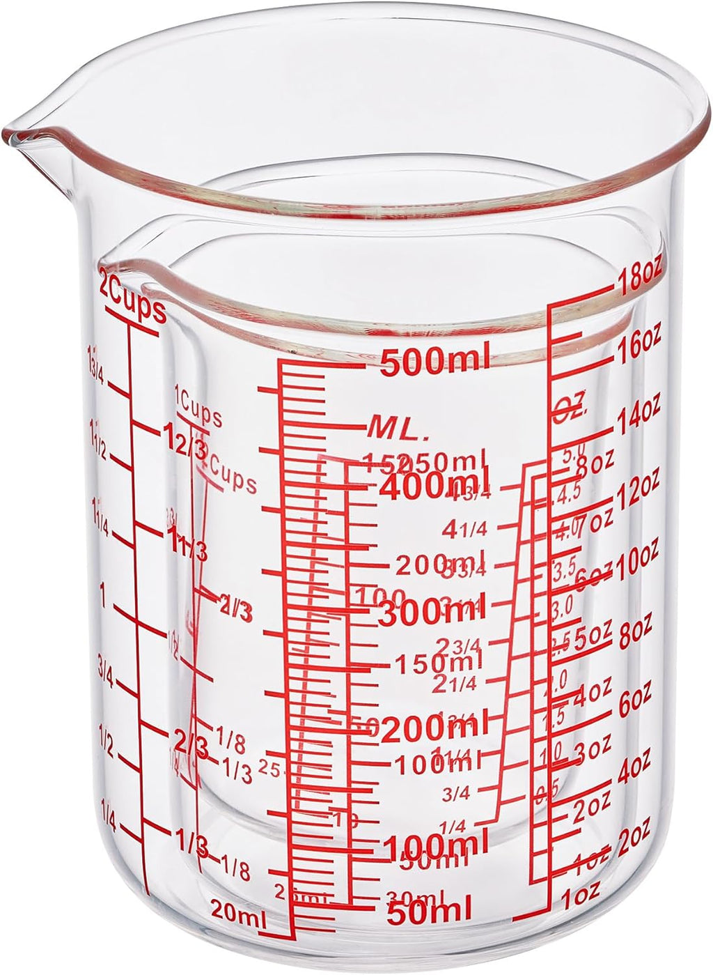 3 Piece Glass Measuring Cup Set, Includes 1/2-Cup, 1-Cup, and 2-Cup High Borosilicate Glasss Liquid Measuring Cups, Dishwasher, Freezer, Microwave, and Preheated Oven Safe, Essential Kitchen Tools