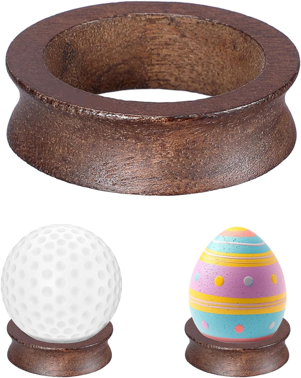 JUXYES Wooden Sphere Holder Display Stand, 6 Pack Small Wood Crystal Ball Stand, Simple Round Display Easel Stands for Decorative Eggs, Crystal Balls, Golf Ball, Stones, Gemstones, Collections, 32mm