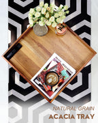 20 Inches Square Acacia Wood Ottoman Tray, Extra Large Wooden Serving Tray with Handles for Living Room, Serving Food Breakfast, Ottoman Coffee Table Couch Sofa Kitchen