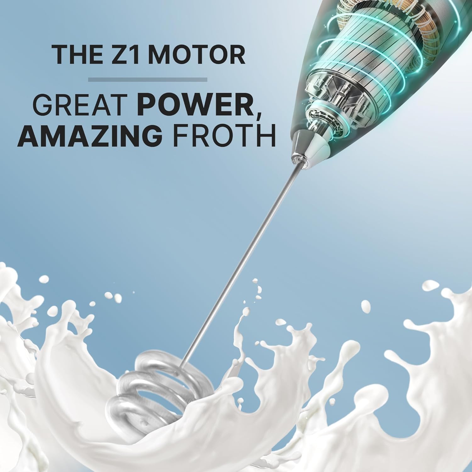 Zulay Kitchen Tornado Milk Frother Handheld Wand – Electric Coffee Frother with Triple Whisk & Stand – Hand Held Drink Mixer for Latte, Cappuccino, Matcha, Hot Chocolate, Protein Shakes – Black