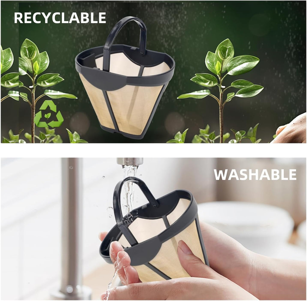 Coffee Permanent Filter for Ninja CFP Dual Brew, Reusable Gold Tone Coffee Filter Basket Compatible with Ninja Coffee Makers CFP300 CFP301 CFP305 CFP307 (2 Packs)