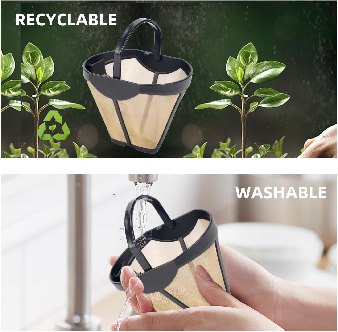 Coffee Permanent Filter for Ninja CFP Dual Brew, Reusable Gold Tone Coffee Filter Basket Compatible with Ninja Coffee Makers CFP300 CFP301 CFP305 CFP307 (2 Packs)