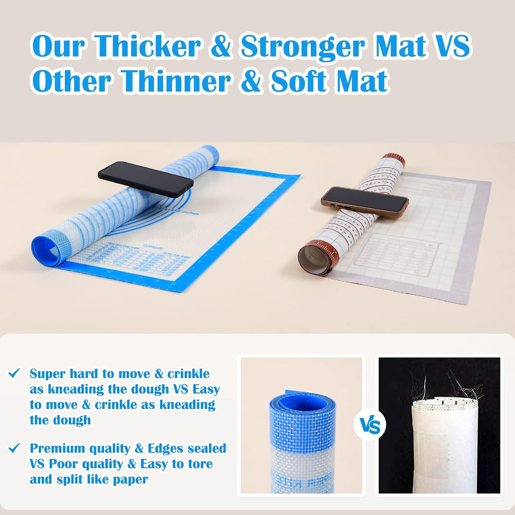 Nonstick Silicone Pastry Mat Extra Large with Measurements 28''By 20'' for Silicone Baking Mat, Counter, Dough Rolling,Fondant/Pie Crust By Folksy Super Kitchen (20×28, Blue)