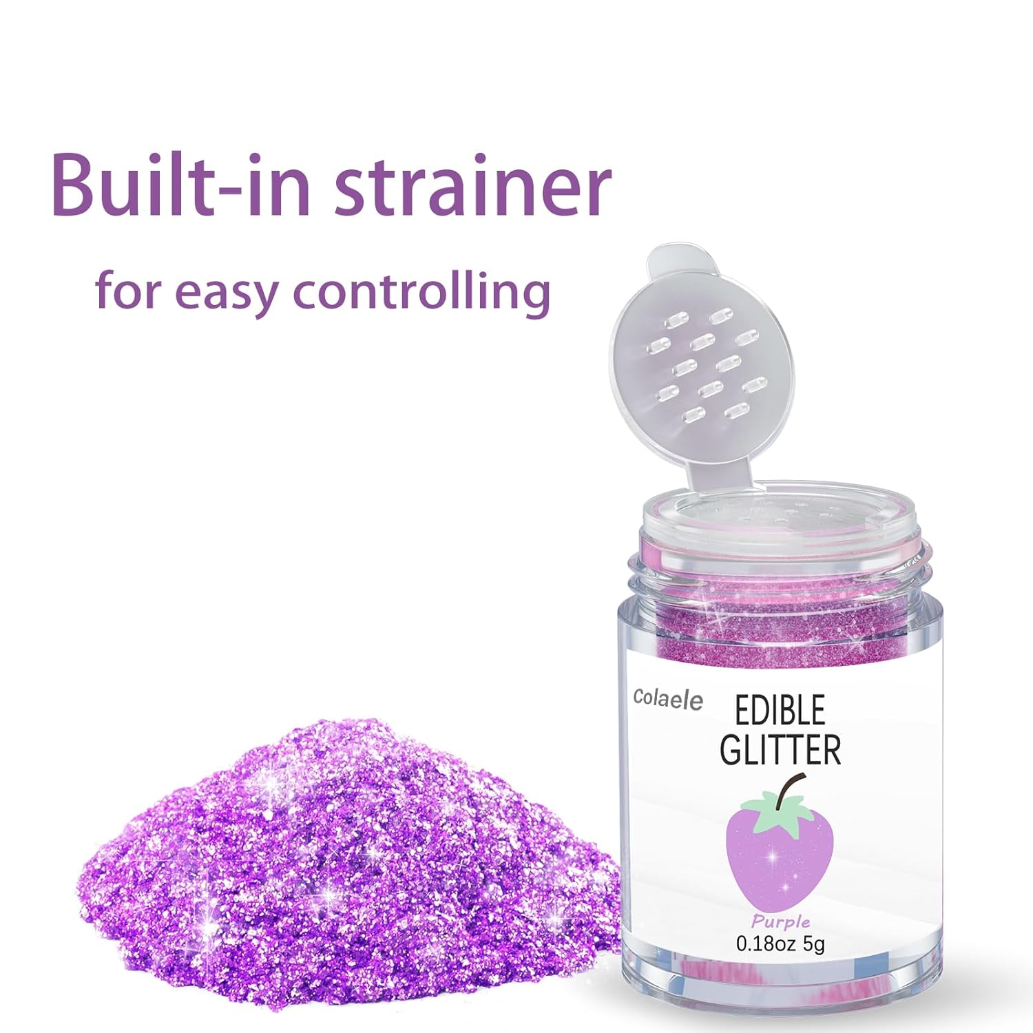 Purple Edible Glimmer Powder Glitter, Colaele 5 grams Food-Grade Luster Dust Metallic Fancy Food Decorating Sprinkle Glimmery Brew Dust for Cake Decorations Drinks Wine Beverage Candy Dessert, Vegan