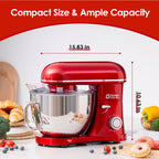 Kitchen in the box Stand Mixer, 900W 8.5QT Kitchen Electric Mixer, 6-Speed Large Capacity Food Mixer for Home Cooks with Egg Whisk, Dough Hook & Flat Beater (Red)