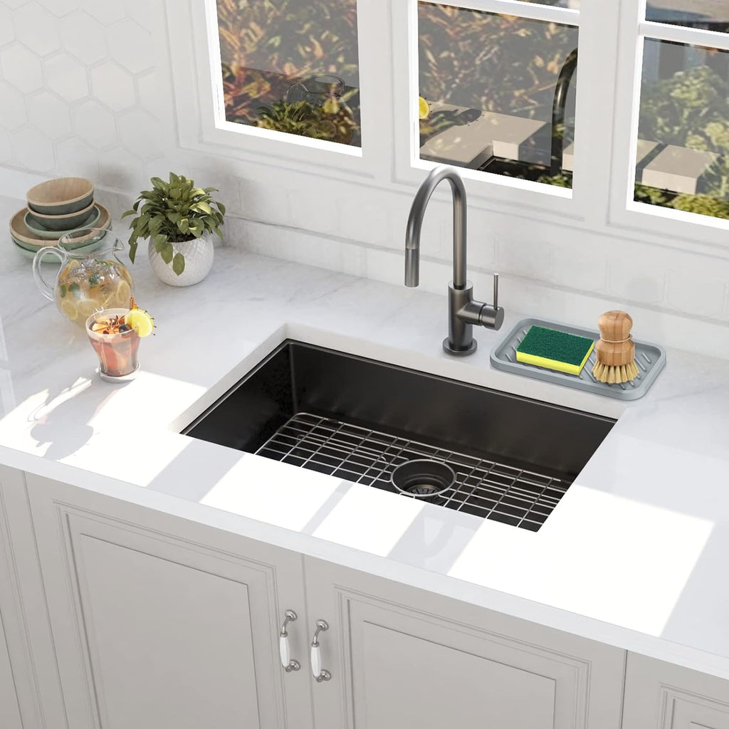 EG-SIPRO Kitchen Sink Organizer Tray,Sponge Holder for Kitchen Sink Bathroom Counter Tray Sponge Caddy Silicone Soap Holder for Soap Dispenser, Bottle, Dishwashing Accessories(2-Pack)