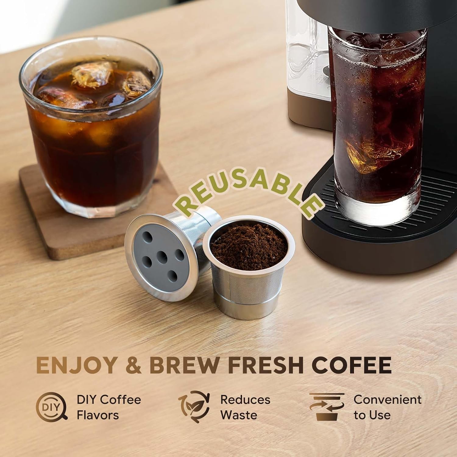 Stainless Steel Reusable K Cups for K-Supreme & K-Supreme Plus, Reusable K Cups Five Hole Universal K-eurig Refillable Coffee Pod Filter (4 Pack)