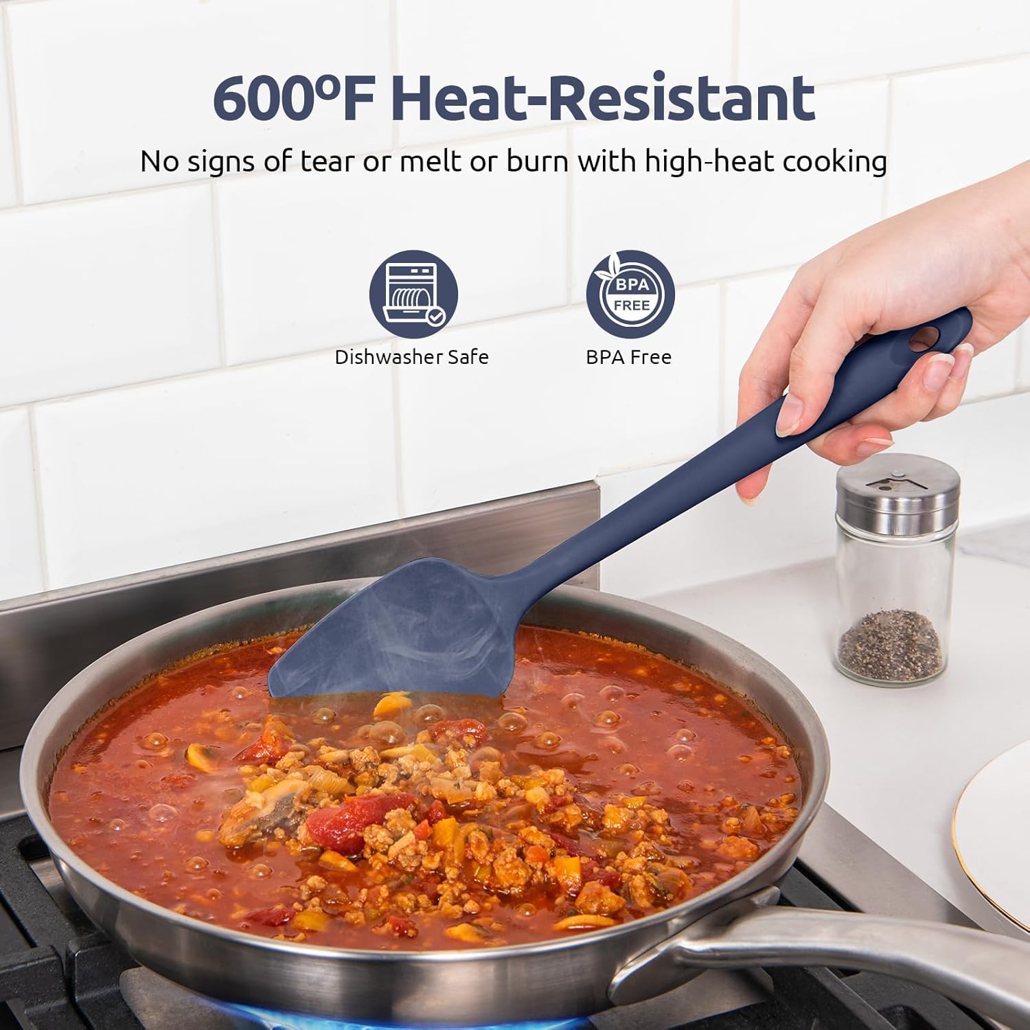 Heat Resistant Silicone Spatula Set: U-Taste 600ºF High Temp Seamless Food Grade Food Grade Flexible Rubber Silicon Kitchen Cooking Mixing Baking Scraper for Nonstick Cookware Set of 4 (Midnight Blue)