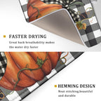 Fall Drying Mats for Kitchen Counter Fall Pumpkin Dish Drying Mat 18 x 24 Inch Autumn Black White Buffalo Check Dish Rack Mat Drainer Pad Thanksgiving Absorbent Microfiber Table Mat for Coffee Bar