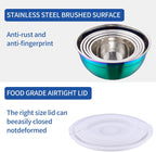 Rainbow Mixing Bowls With Airtight Lids,Stainless Steel Bowl,Salad Bowls 5 Piece Colorful Nesting Bowl Rainbow Kitchen Accessories,Size 5.5,3.6,2.7,2.1,1.5,QT Stackable Design