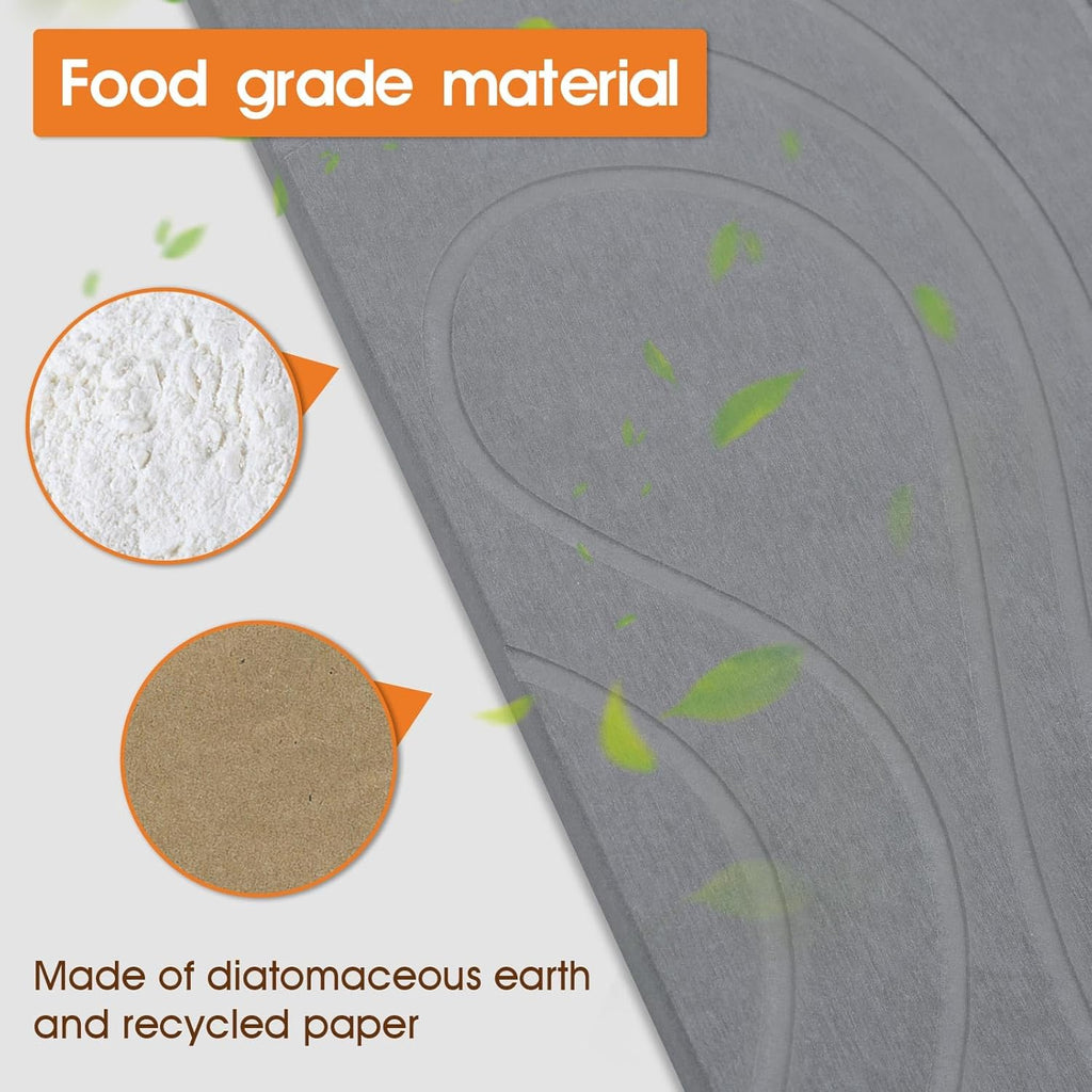 Large Stone Drying Mat for Kitchen Counter - 24"x16" Dirt-Resistant Quick Drying Fast Absorbent Non-Slip Diatomite Mat, Natural Diatomaceous Earth Dish Drying Pad for Dish Rack(Dark Grey)