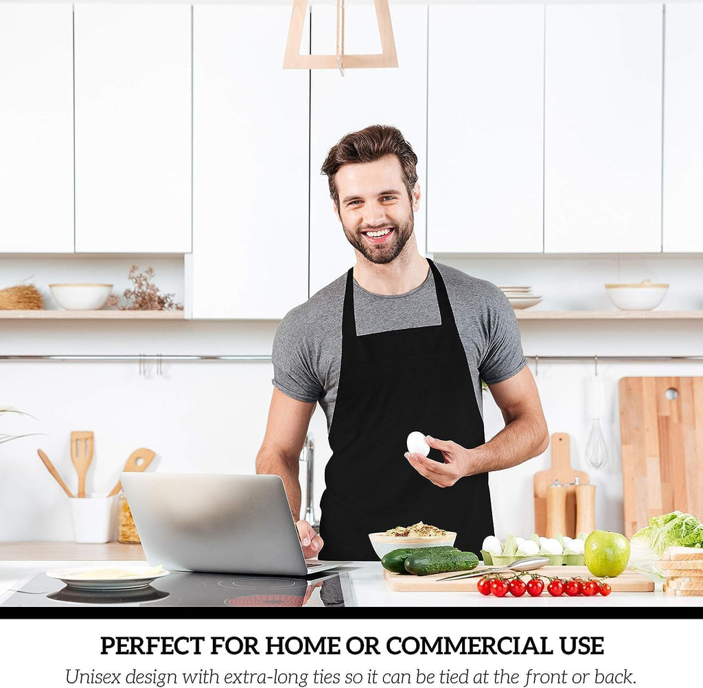 GREEN LIFESTYLE 2 Pack Chef Apron with Pockets – Grilling Aprons for Men, Waterproof Cooking Apron for BBQ, Work or Restaurant Use, Kitchen Aprons for Women with Pockets – Black