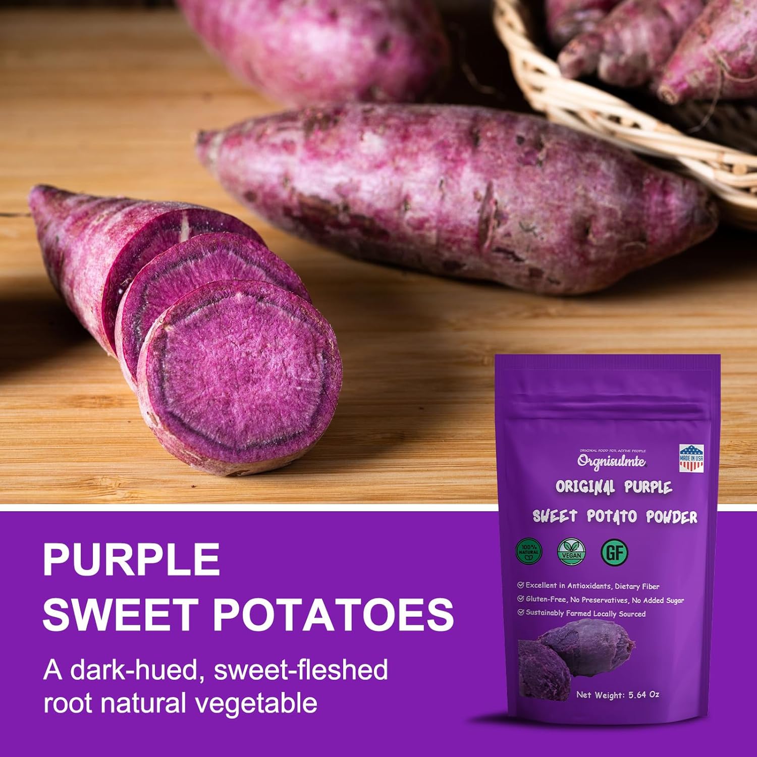 Orgnisulmte Original Purple Sweet Potato Powder 100% Pure Natural Premium Purple Yam Powder for Food Coloring No GMO Vegan Friendly 5.64Oz(160g)