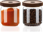 Glass Jars with Airtight Wood Lids - 17 oz Small Kitchen and Pantry Storage Containers, Canisters for Chia Seed, Ground Coffee, Sugar, Spice, Salt, Salad, Matcha, Set of 2