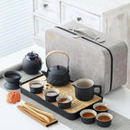 ICHAG Japanese & Chinese Tea Set, Adults' Portable Gongfu Tea Set with Teapet with Porcelain Teapot, 8oz Teapot,14-Piece 茶具 for Home/Outdoor/Office Gifts (Gray)