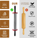 Rolling Pins,Rolling Pin and Silicone Baking Pastry Mat Set,Rolling Pins,Adjustable Stainless Steel Rolling Pin with Thickness Rings for Baking Dough,Pizza,Pie,Pasta