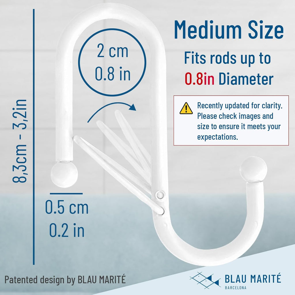 10-Pack Metal S Hooks for Hanging – Heavy-Duty S-Shaped Hooks with Safety Buckle – Fits Bars up to 0.8 in – Anti-Drop S-Hooks for Kitchen, Bathroom, Closet & Pot Racks – White (Medium)