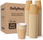 500 Pack 12 oz Paper Coffee Cups, Ripple Insulated Paper Cups, Hot Water Cups for Home, Office, Hotel, Meetings, Parties