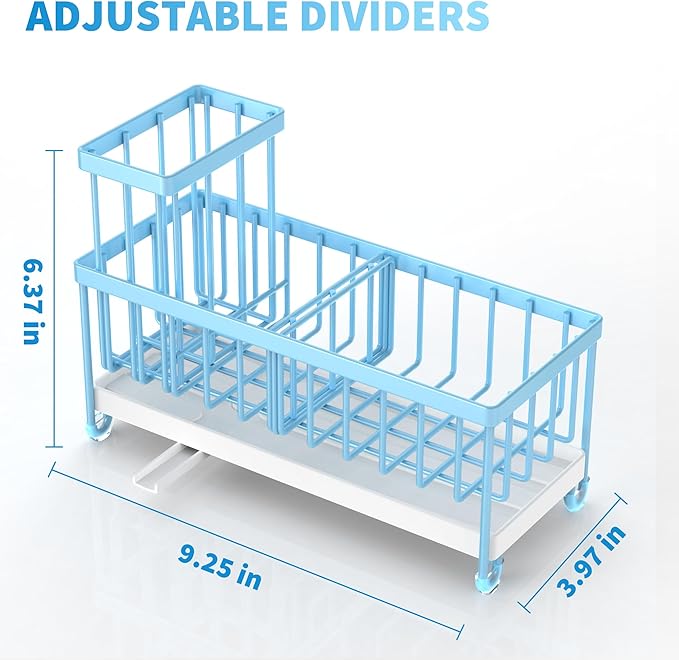 Cisily Blue Sponge Holder for Kitchen Sink, Sink Caddy Organizer with High Brush Holder, Kitchen Countertop Organizers and Storage Essentials, Rustproof 304 Stainless Steel, Soap Dispenser Organize