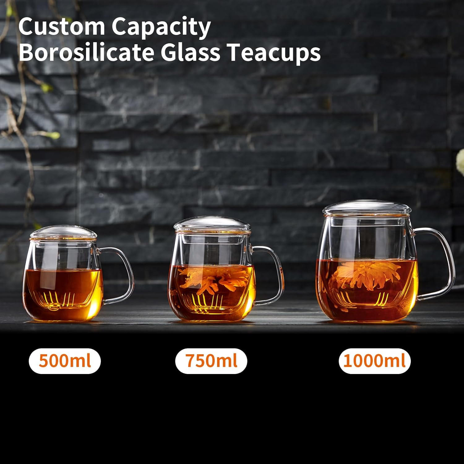 OEM Custom Personalized Gifts Glass Tea Cup with Infuser and Lid,Customized Large Borosilicate Teacup, Clear Mug for Loose Leaf Blooming Tea Maker Gift for Friend, Family